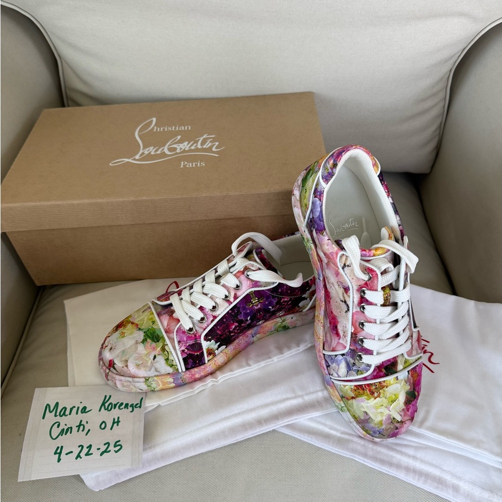 Christian Louboutin Floral Sneakers - Multi Crepe Satin Vieira Orlato   NIB